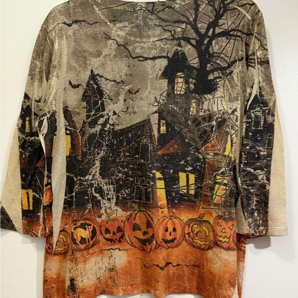 SML Sport Black and Orange Halloween Blouse with Vintage Graphics - Picture 6 of 7